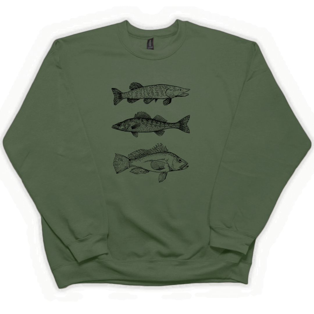 Midwest Fish Adult Crew Neck Sweatshirt - Muddy Boots Clothing - Crew Neck Sweatshirt