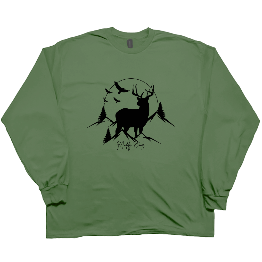 Mountain Deer Adult Long Sleeve Tee - Muddy Boots Clothing - Long Sleeve Tee