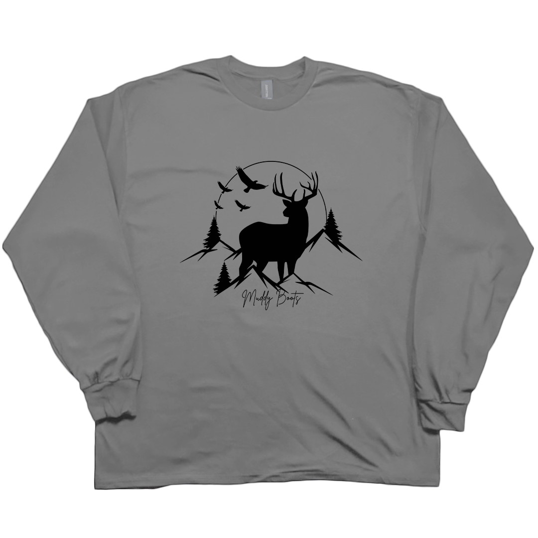 Mountain Deer Adult Long Sleeve Tee - Muddy Boots Clothing - Long Sleeve Tee