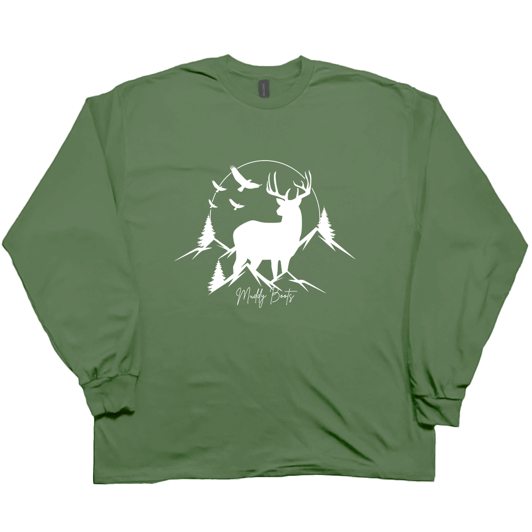 Mountain Deer Adult Long Sleeve Tee - Muddy Boots Clothing - Long Sleeve Tee