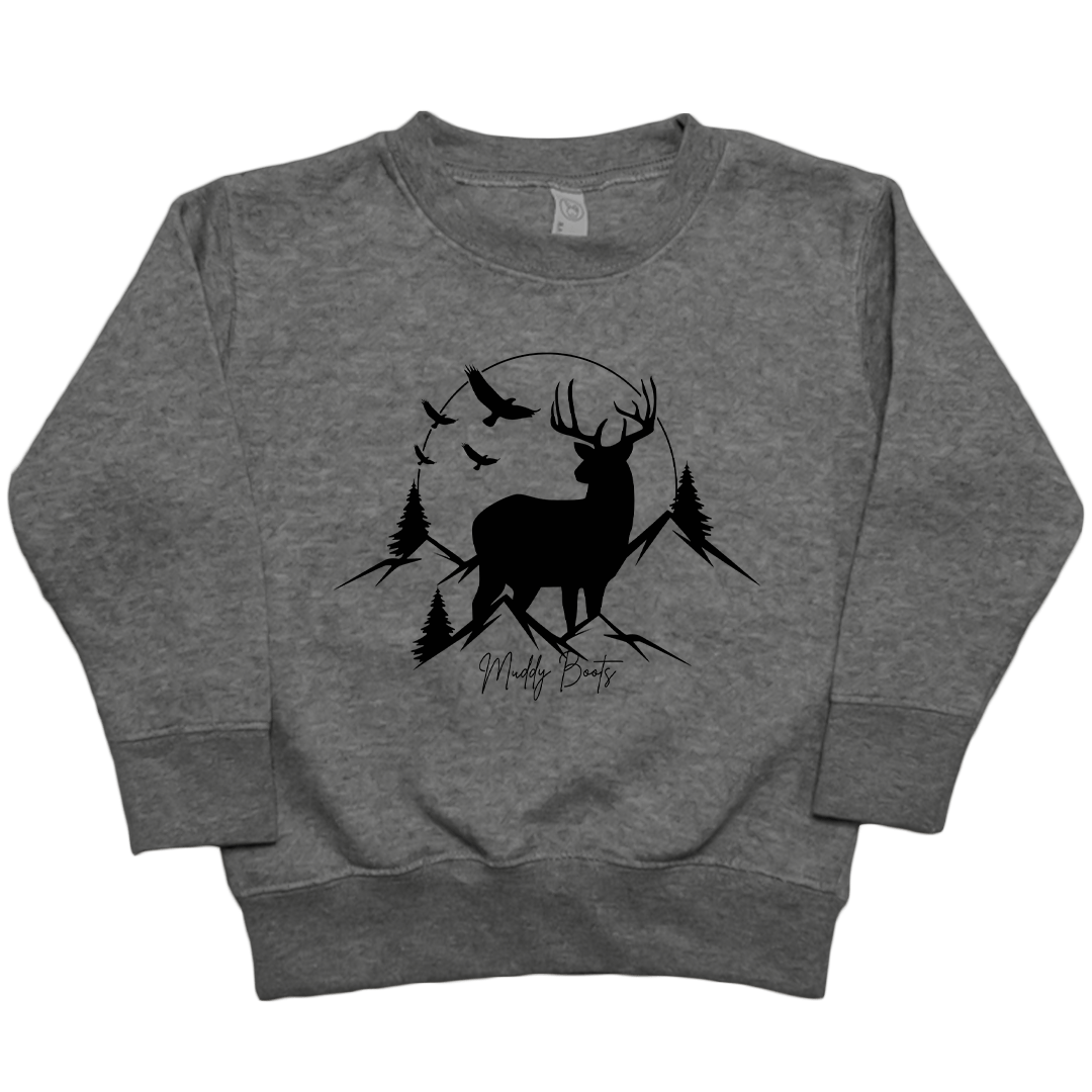 Mountain Deer Toddler Crew Neck Sweatshirt - Muddy Boots Clothing - Crew Neck Sweatshirt