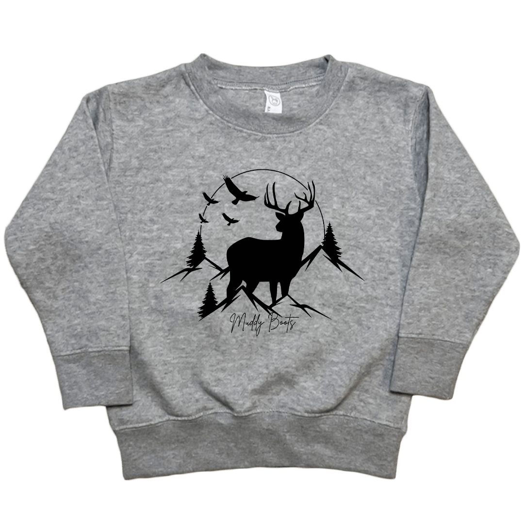 Mountain Deer Toddler Crew Neck Sweatshirt - Muddy Boots Clothing - Crew Neck Sweatshirt