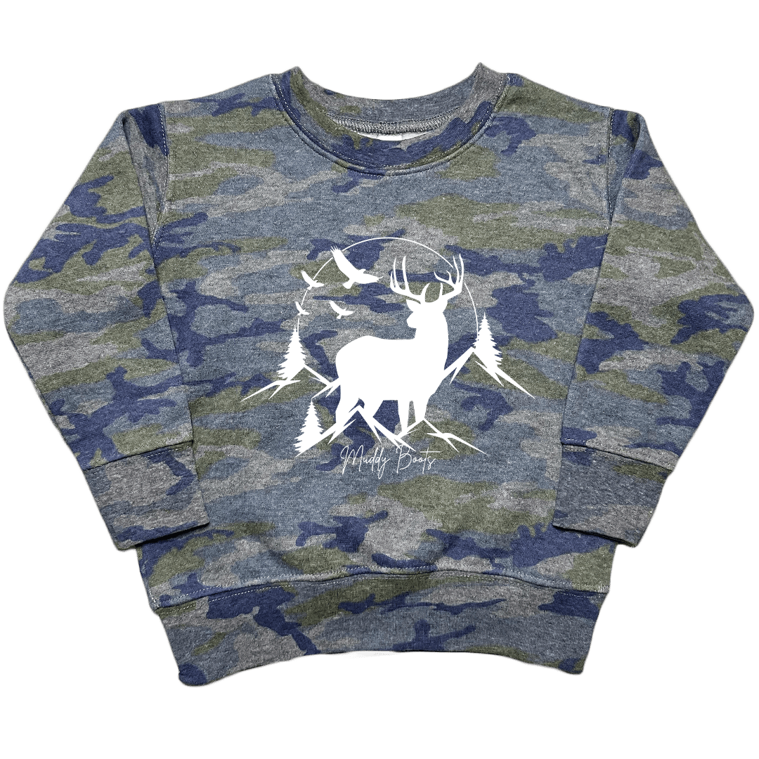 Mountain Deer Toddler Crew Neck Sweatshirt - Muddy Boots Clothing - Crew Neck Sweatshirt