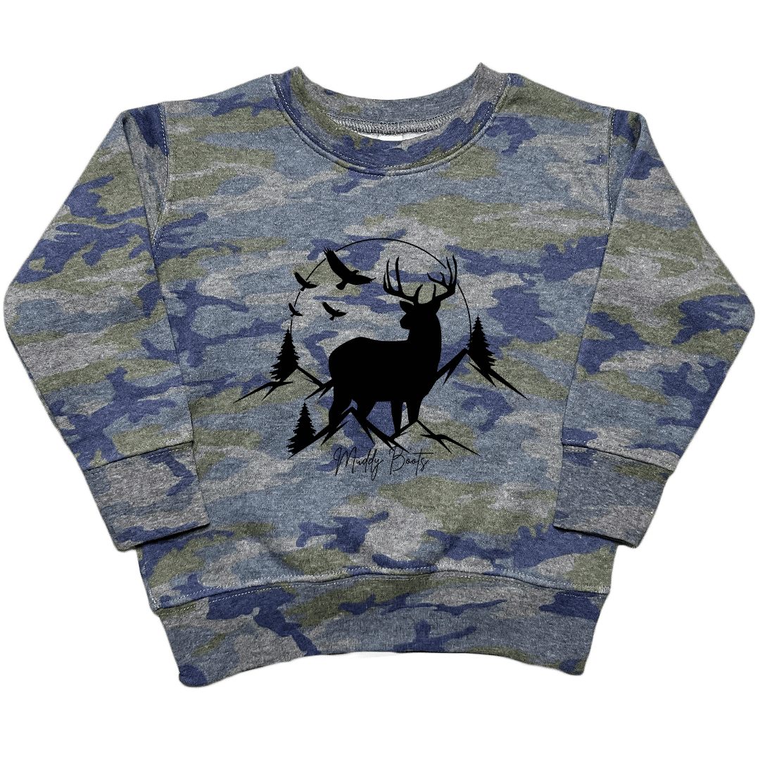 Mountain Deer Toddler Crew Neck Sweatshirt - Muddy Boots Clothing - Crew Neck Sweatshirt