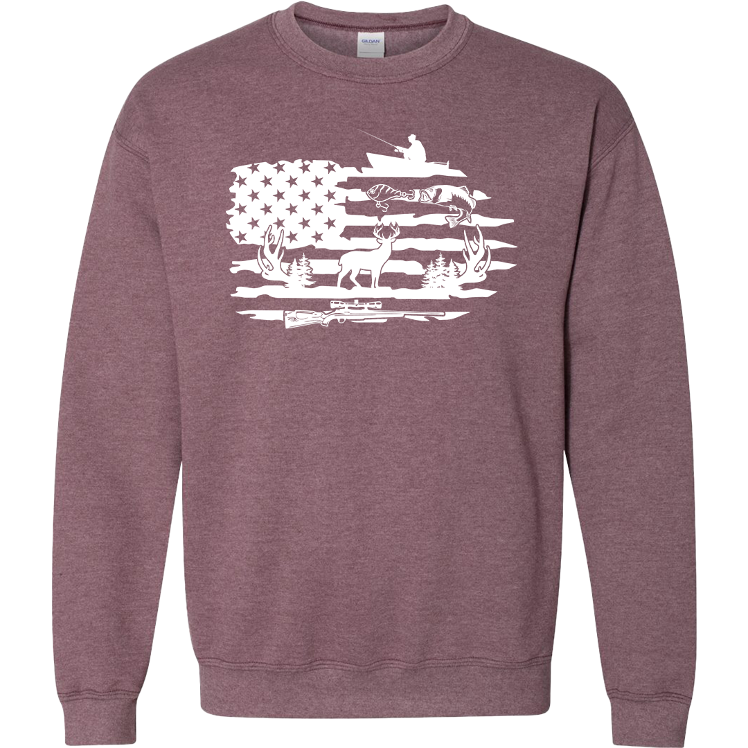 Fishing and Hunting Flag Adult Crew Neck Sweatshirt