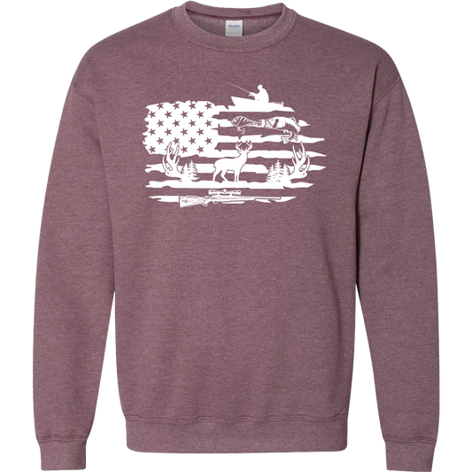 Fishing and Hunting Flag Adult Crew Neck Sweatshirt