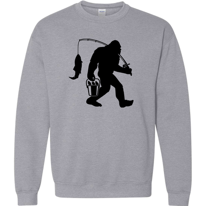 Fishing Sasquatch Adult Crew Neck Sweatshirt