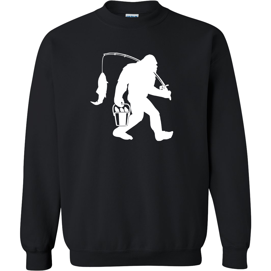 Fishing Sasquatch Adult Crew Neck Sweatshirt