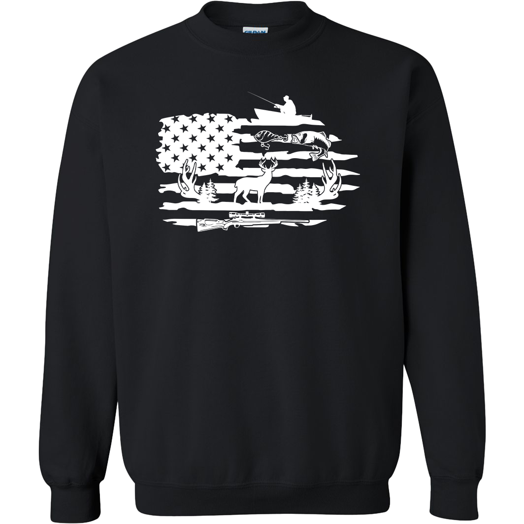 Fishing and Hunting Flag Adult Crew Neck Sweatshirt