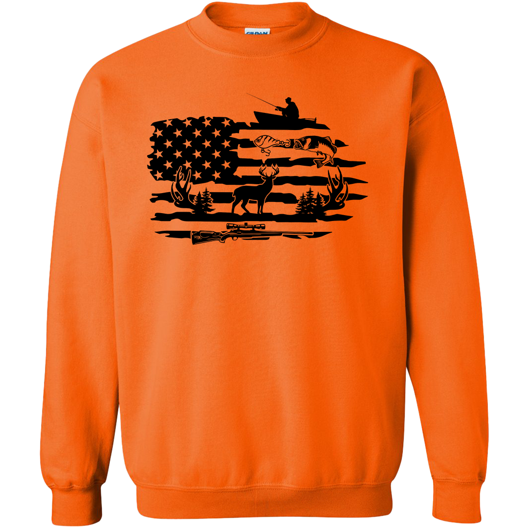 Fishing and Hunting Flag Adult Crew Neck Sweatshirt