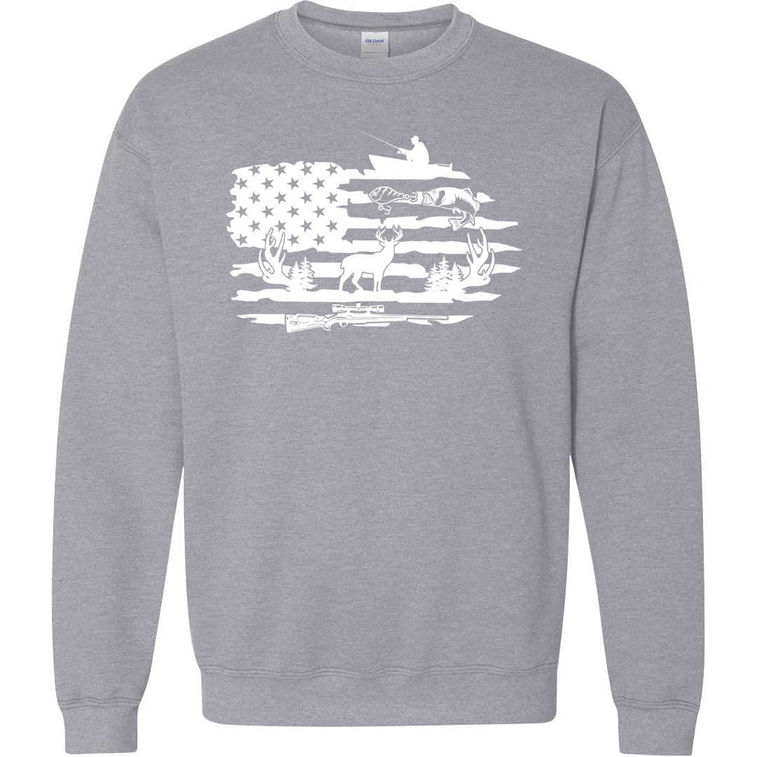 Fishing and Hunting Flag Adult Crew Neck Sweatshirt