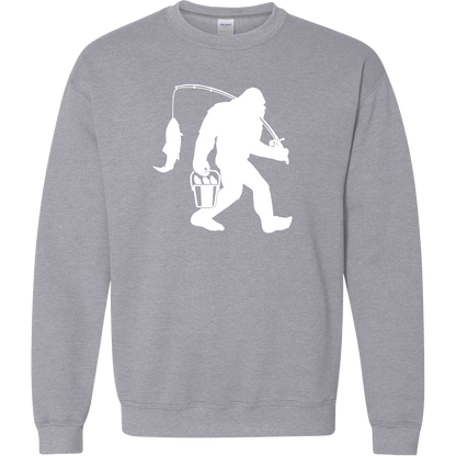 Fishing Sasquatch Adult Crew Neck Sweatshirt