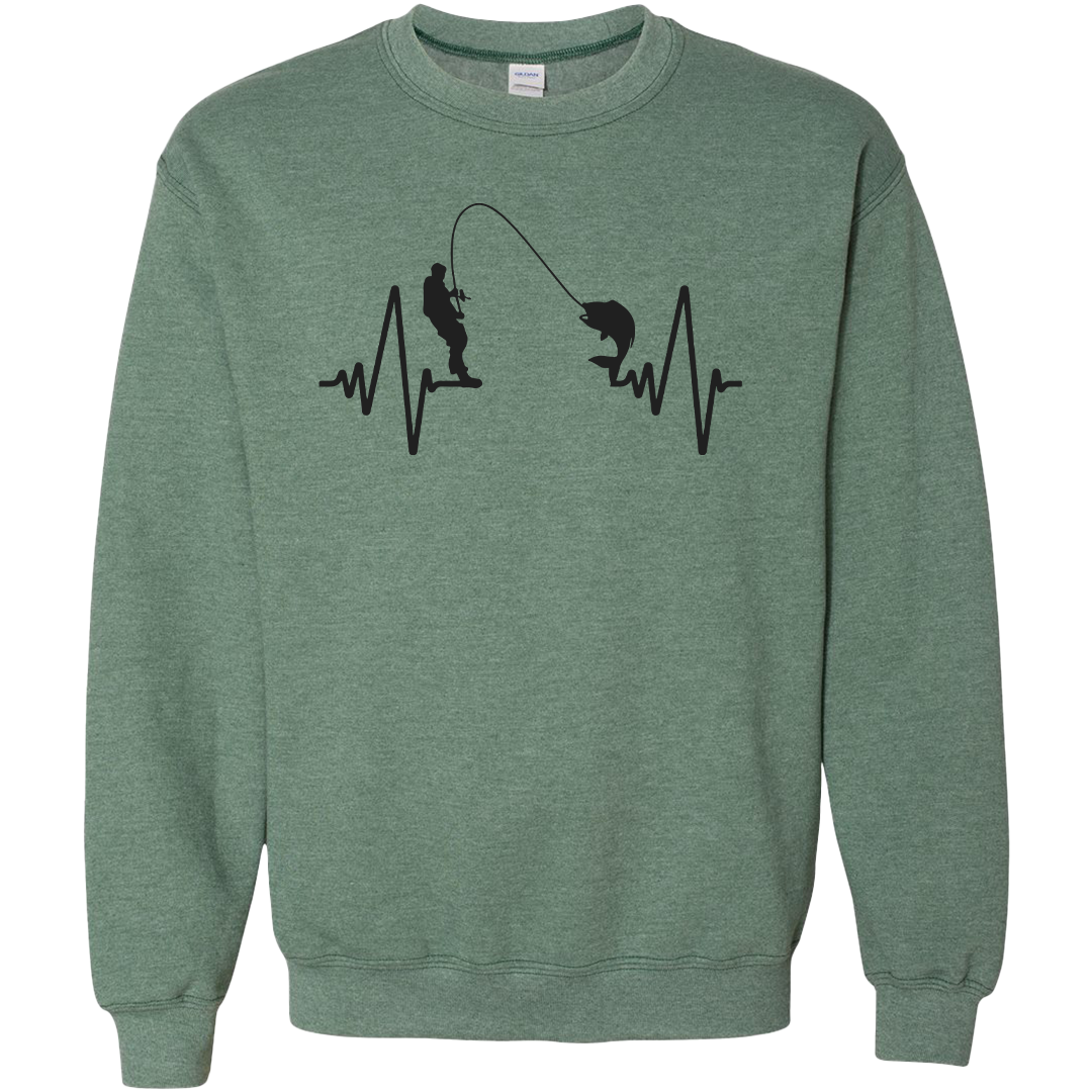 Fishing Heartbeat Adult Crew Neck Sweatshirt