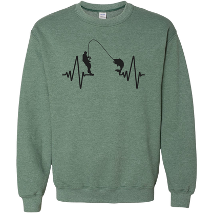 Fishing Heartbeat Adult Crew Neck Sweatshirt