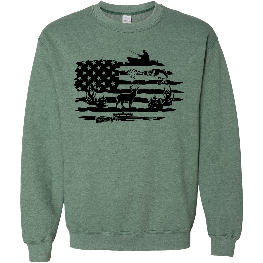 Fishing and Hunting Flag Adult Crew Neck Sweatshirt