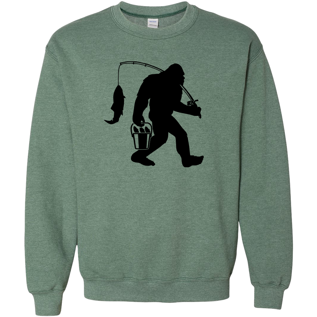 Fishing Sasquatch Adult Crew Neck Sweatshirt