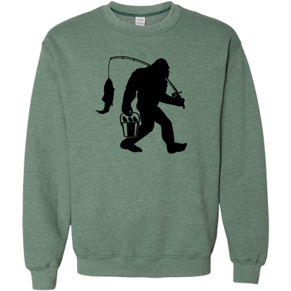 Fishing Sasquatch Adult Crew Neck Sweatshirt