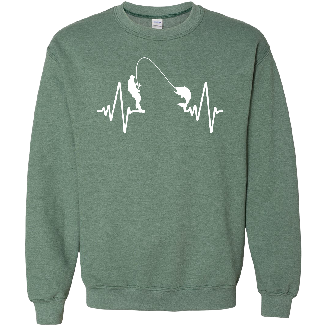 Fishing Heartbeat Adult Crew Neck Sweatshirt