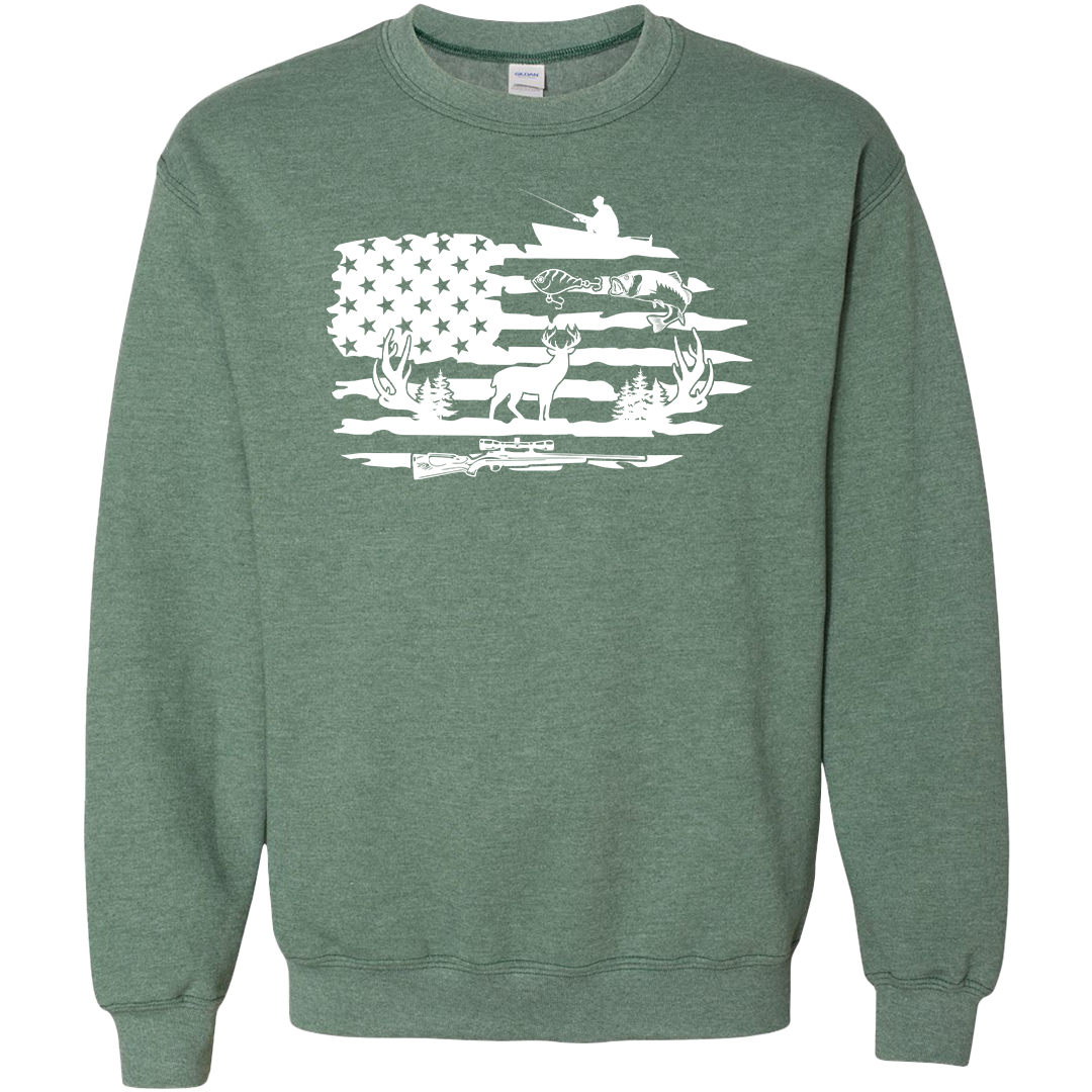 Fishing and Hunting Flag Adult Crew Neck Sweatshirt