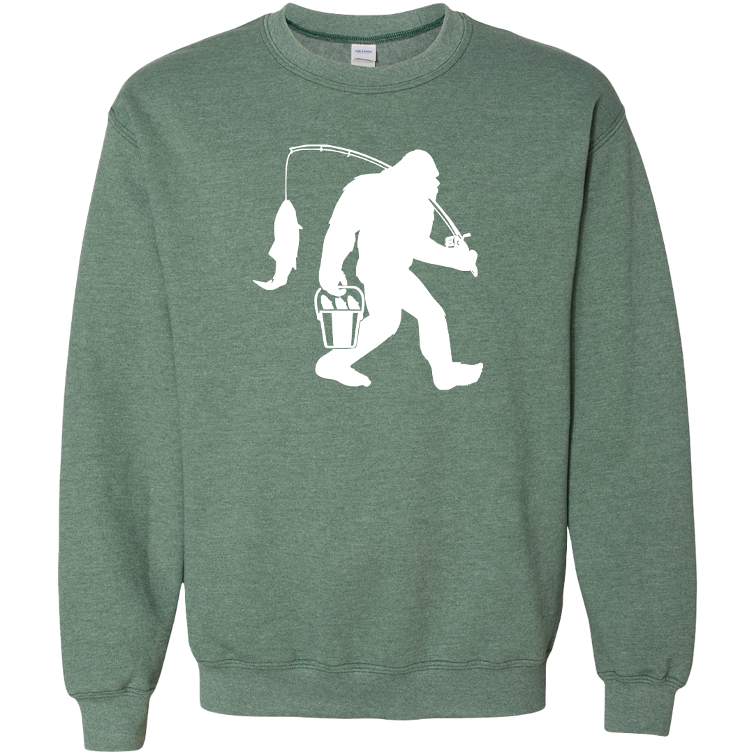 Fishing Sasquatch Adult Crew Neck Sweatshirt