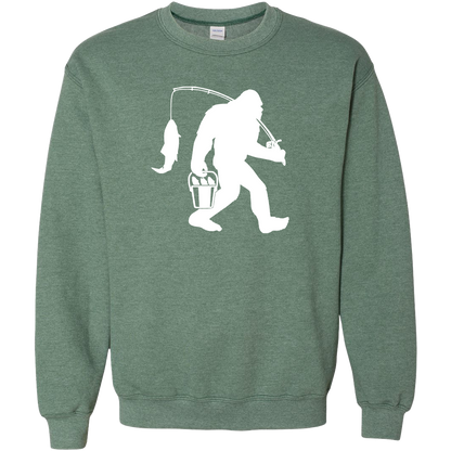Fishing Sasquatch Adult Crew Neck Sweatshirt