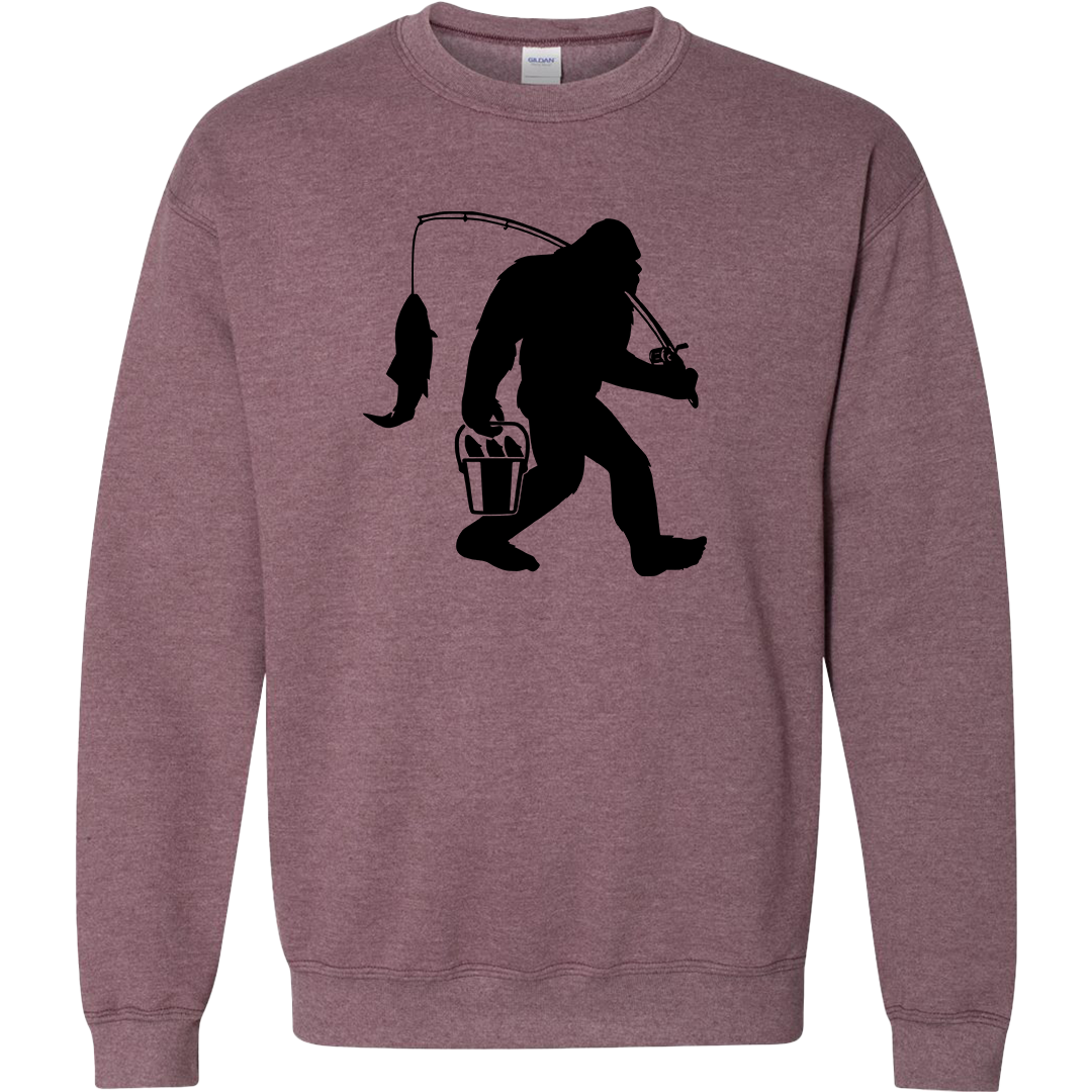 Fishing Sasquatch Adult Crew Neck Sweatshirt