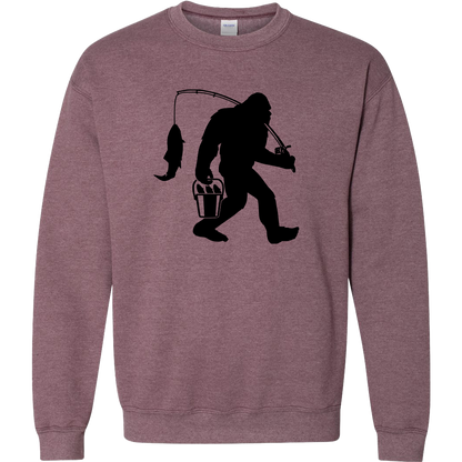 Fishing Sasquatch Adult Crew Neck Sweatshirt