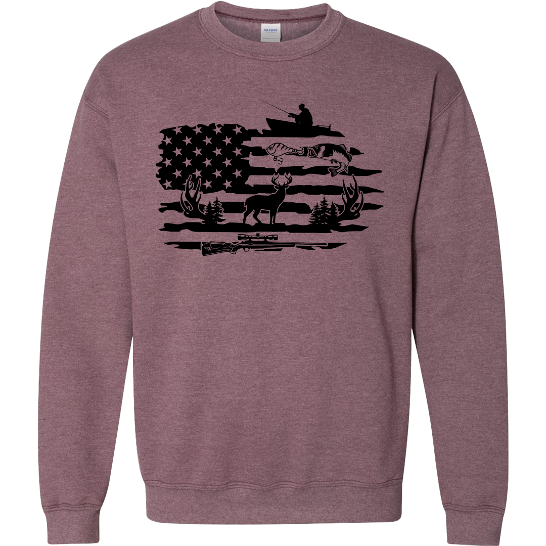 Fishing and Hunting Flag Adult Crew Neck Sweatshirt