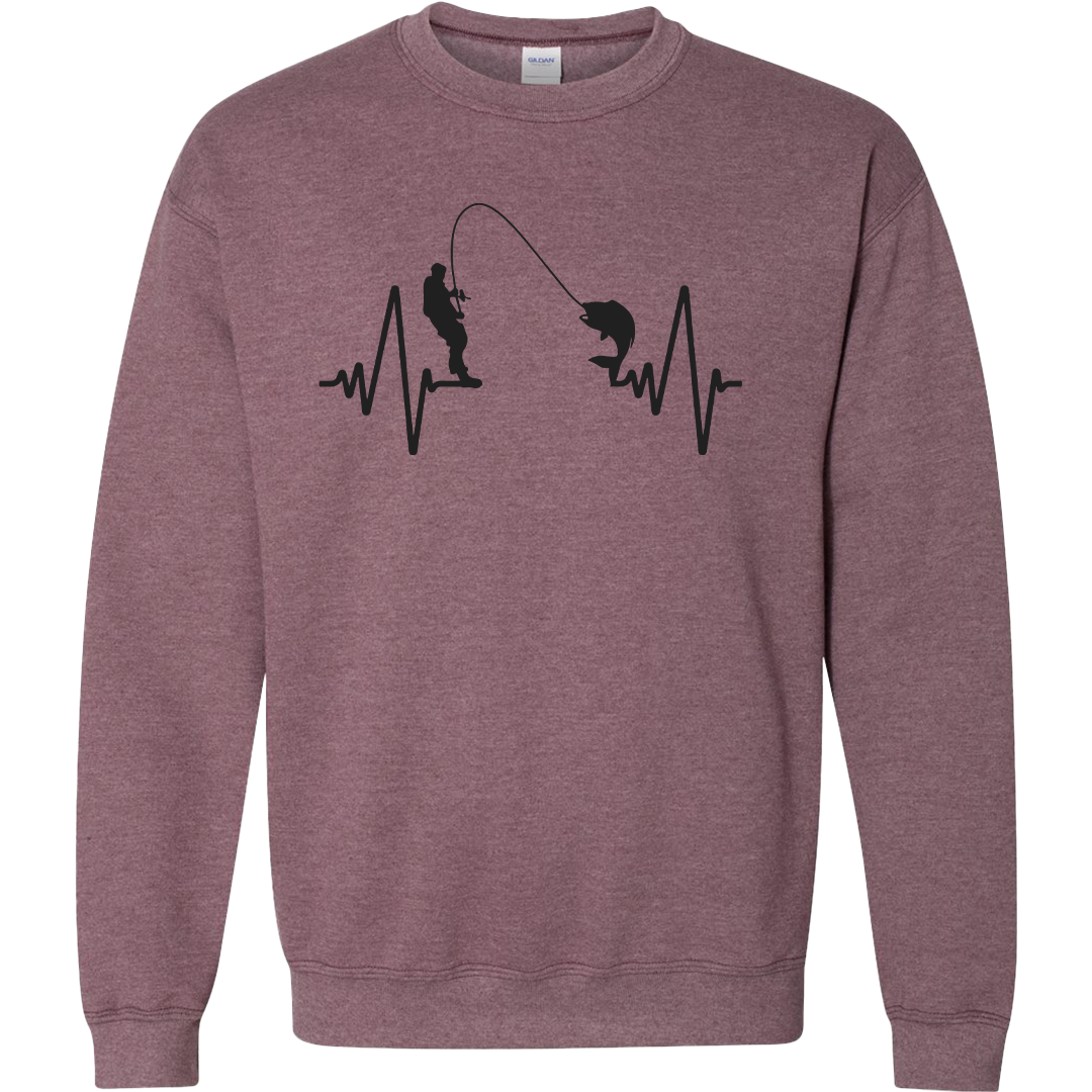 Fishing Heartbeat Adult Crew Neck Sweatshirt