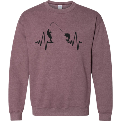 Fishing Heartbeat Adult Crew Neck Sweatshirt