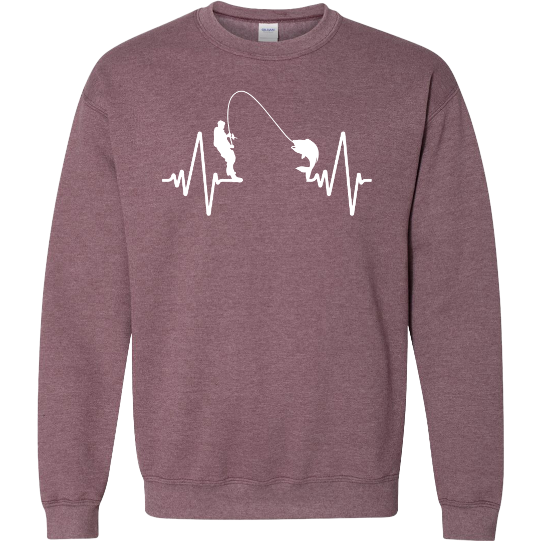 Fishing Heartbeat Adult Crew Neck Sweatshirt