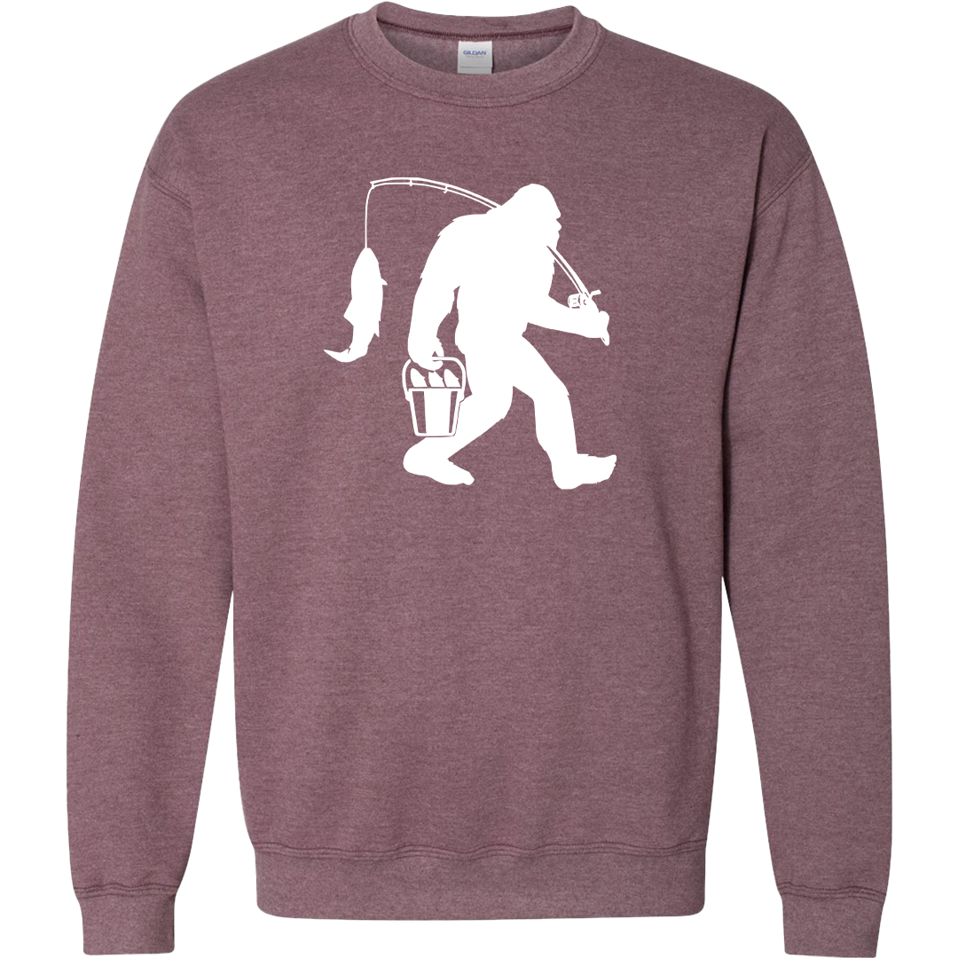 Fishing Sasquatch Adult Crew Neck Sweatshirt
