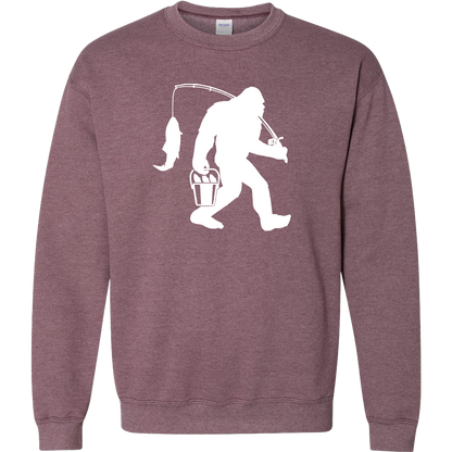 Fishing Sasquatch Adult Crew Neck Sweatshirt