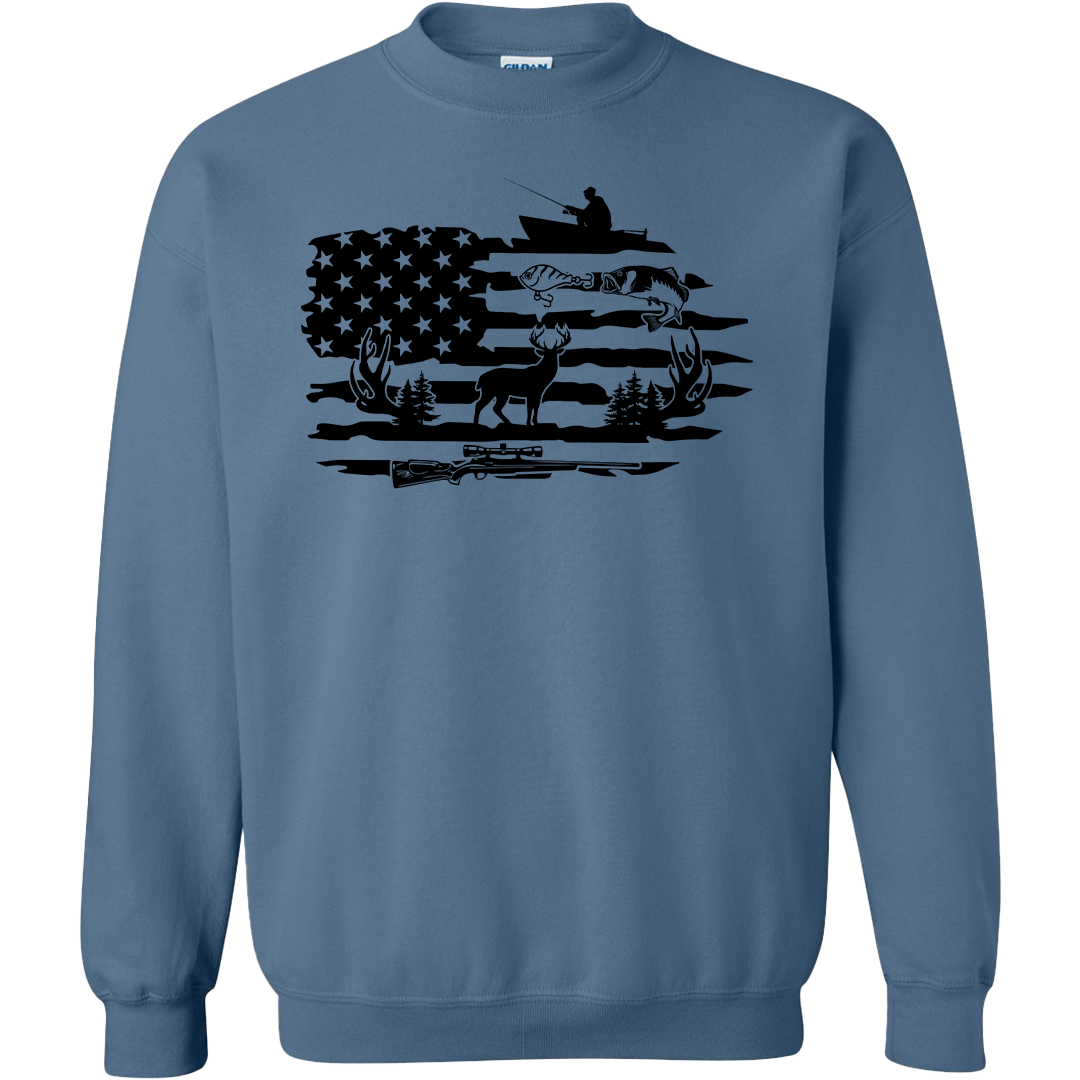 Fishing and Hunting Flag Adult Crew Neck Sweatshirt