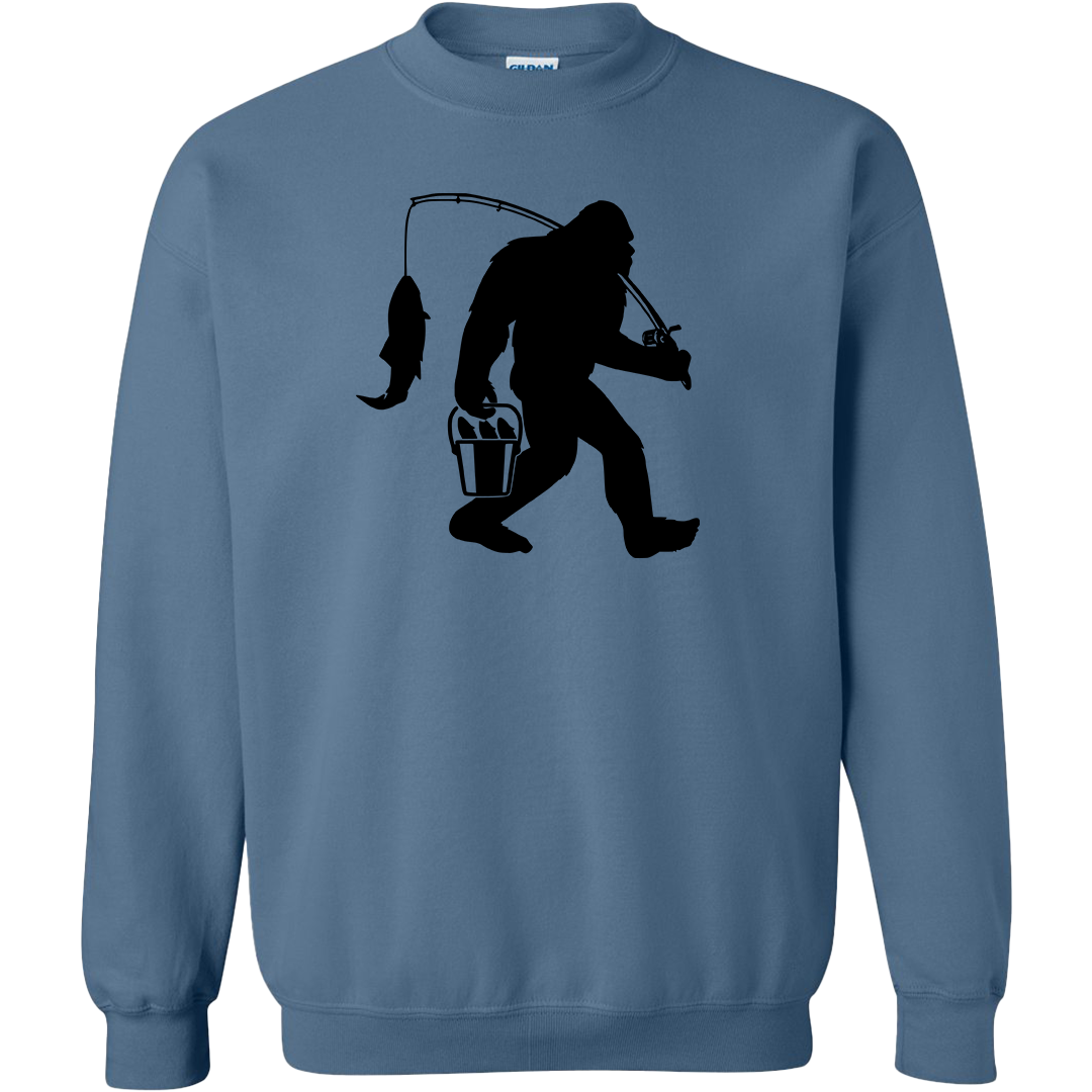 Fishing Sasquatch Adult Crew Neck Sweatshirt