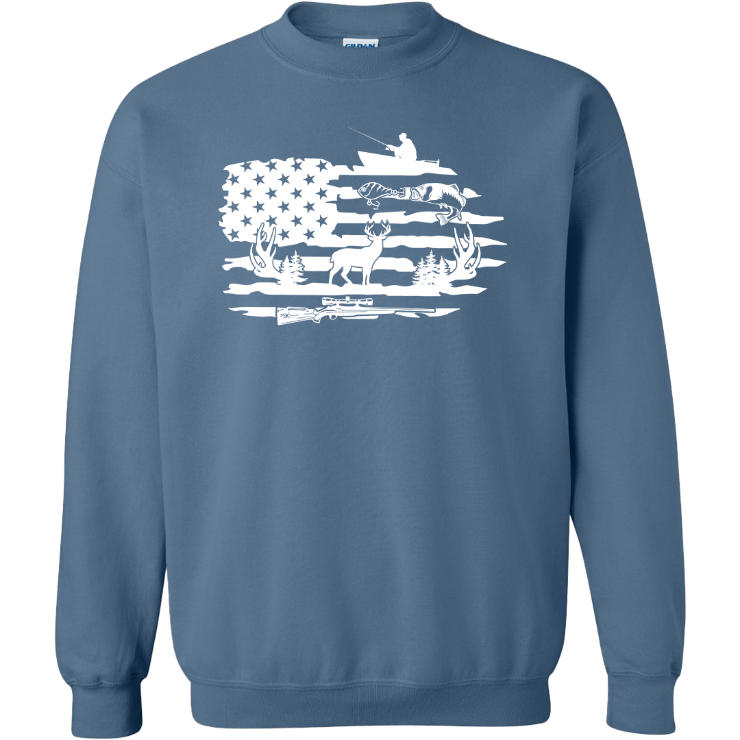 Fishing and Hunting Flag Adult Crew Neck Sweatshirt