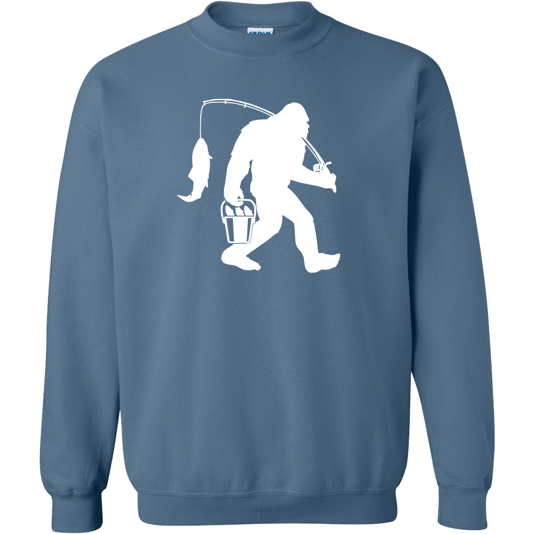 Fishing Sasquatch Adult Crew Neck Sweatshirt