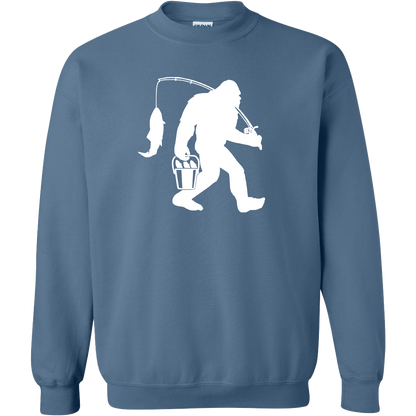 Fishing Sasquatch Adult Crew Neck Sweatshirt