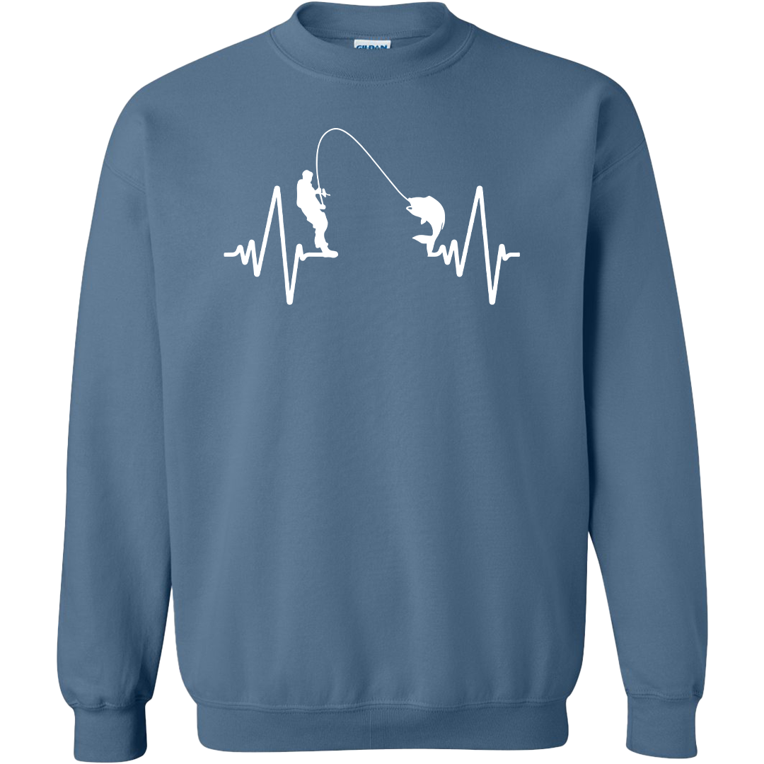Fishing Heartbeat Adult Crew Neck Sweatshirt
