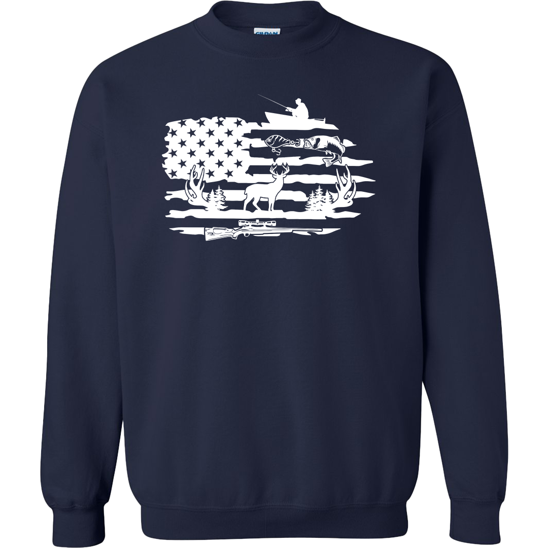Fishing and Hunting Flag Adult Crew Neck Sweatshirt