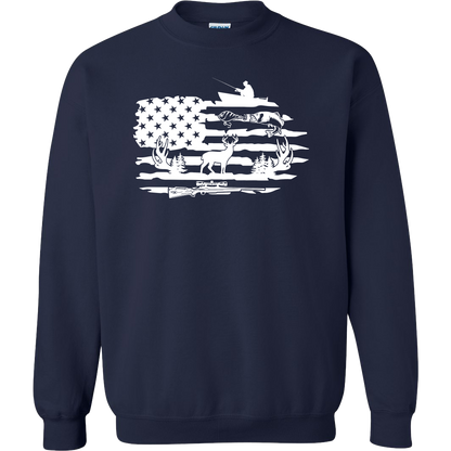 Fishing and Hunting Flag Adult Crew Neck Sweatshirt