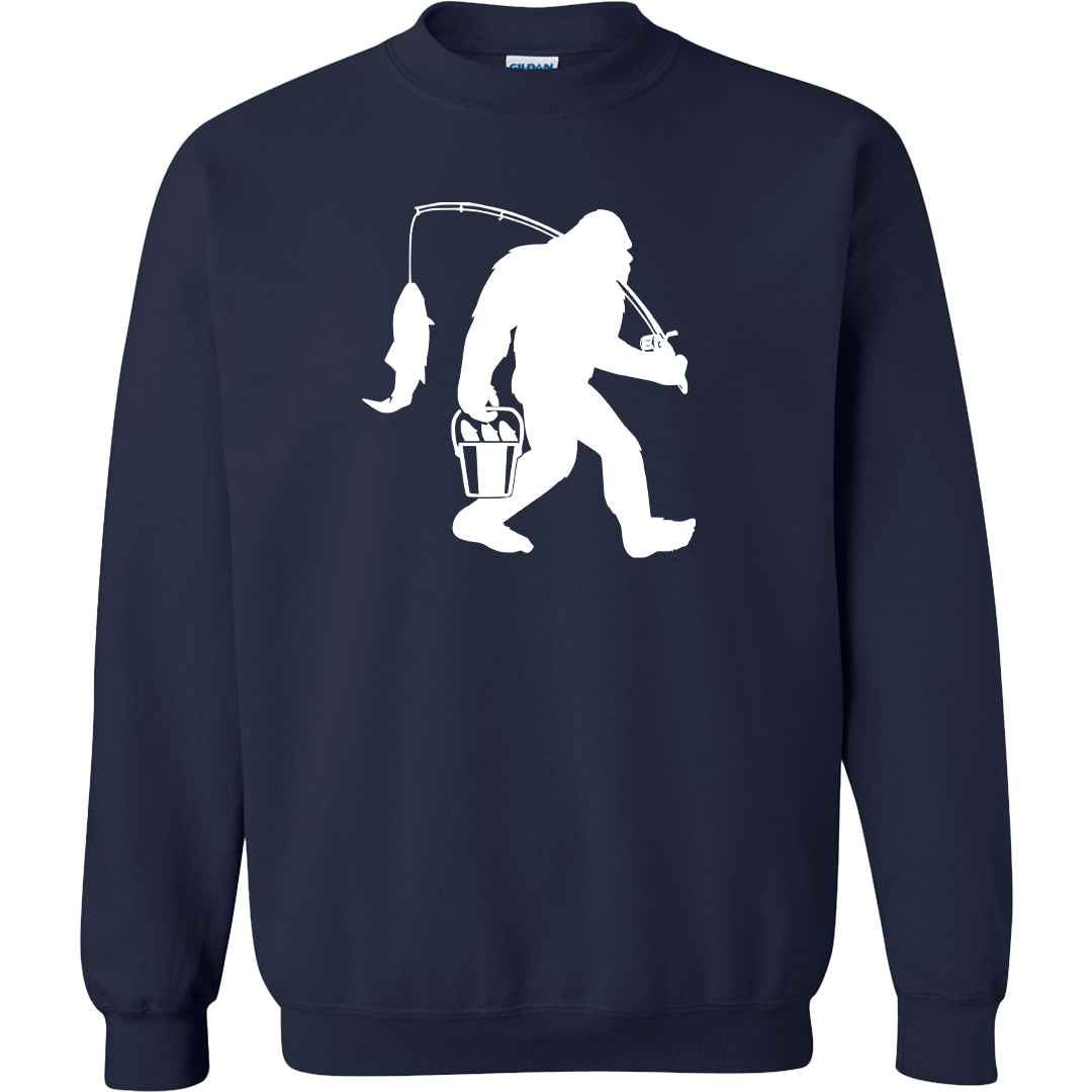 Fishing Sasquatch Adult Crew Neck Sweatshirt