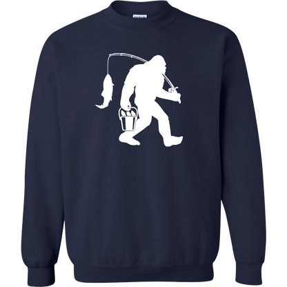 Fishing Sasquatch Adult Crew Neck Sweatshirt