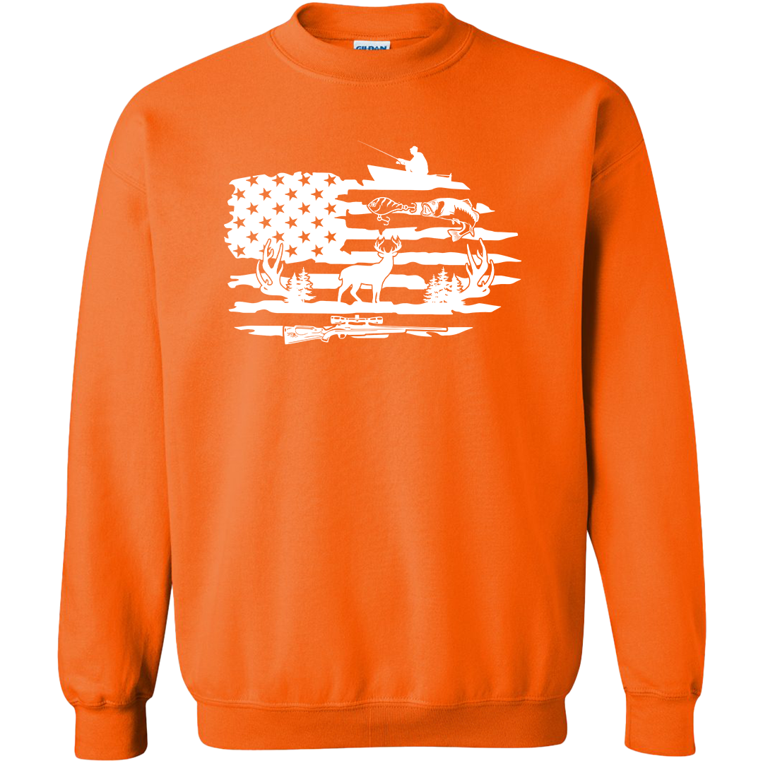 Fishing and Hunting Flag Adult Crew Neck Sweatshirt