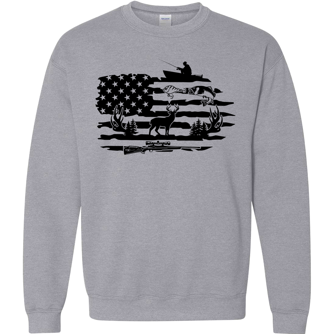 Fishing and Hunting Flag Adult Crew Neck Sweatshirt