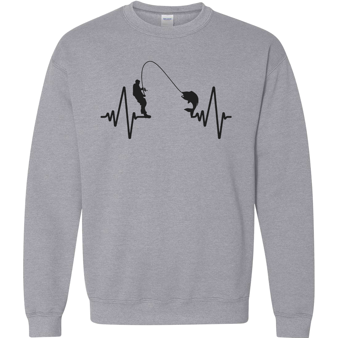 Fishing Heartbeat Adult Crew Neck Sweatshirt