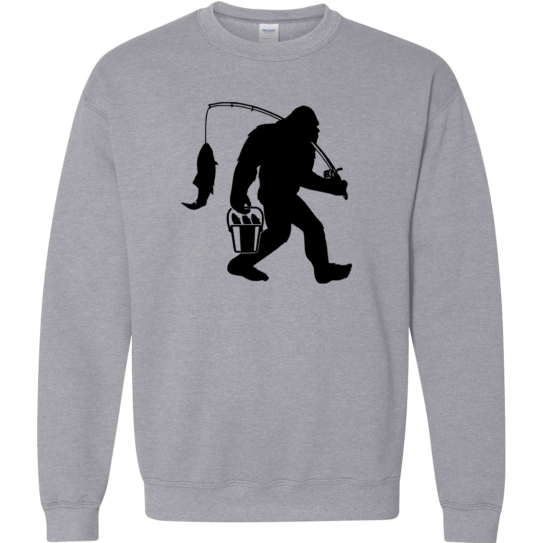 Fishing Sasquatch Adult Crew Neck Sweatshirt