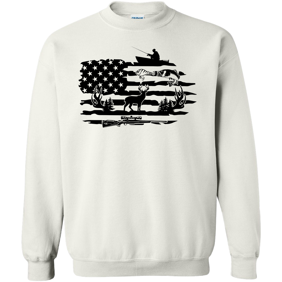 Fishing and Hunting Flag Adult Crew Neck Sweatshirt