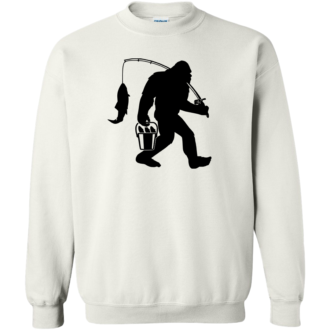 Fishing Sasquatch Adult Crew Neck Sweatshirt
