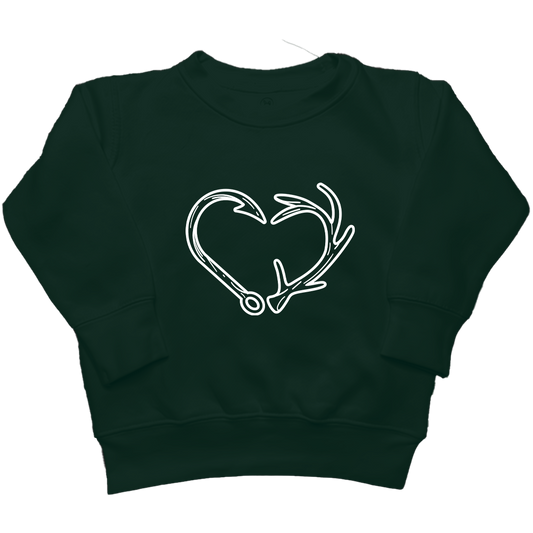 Hook Antler Heart Kids Crew Neck Sweatshirt